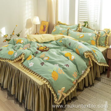 Factory korean microfiber printed bedskirt set